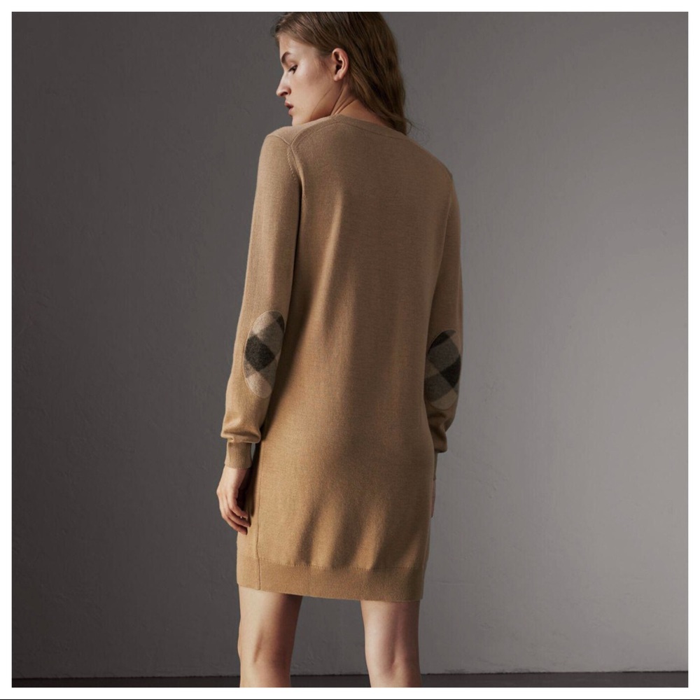 Burberry Check Elbow Detail Merino Wool Sweater Dress